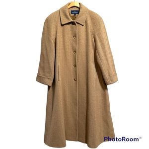 VTG MACKINGTOSH NEW ENGLAND HERRINGBONE WOOL BLEND FULL LENGTH SWING COAT. Sz18W